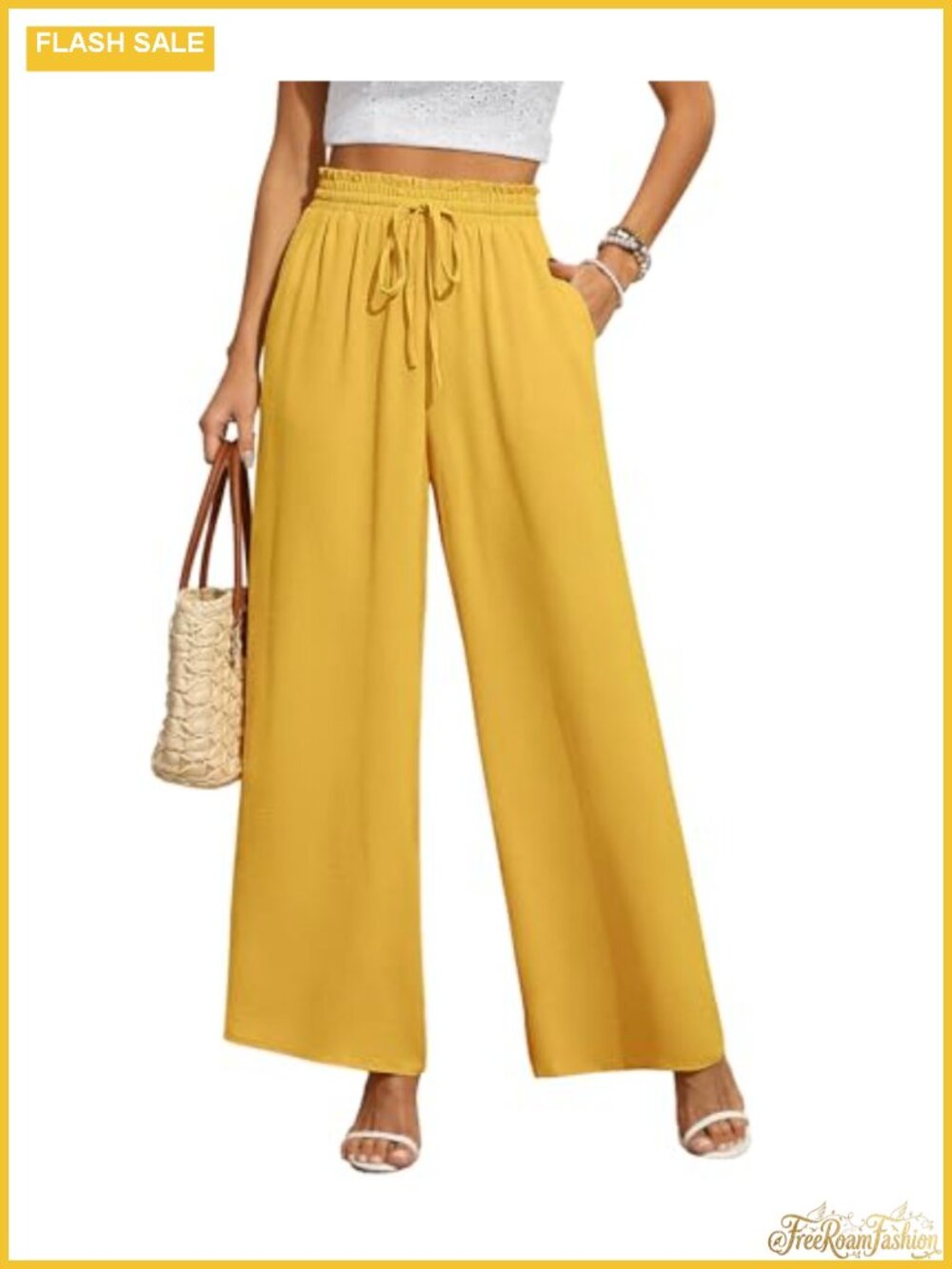Casual Wide Leg Pants with Pockets & Tie Knot